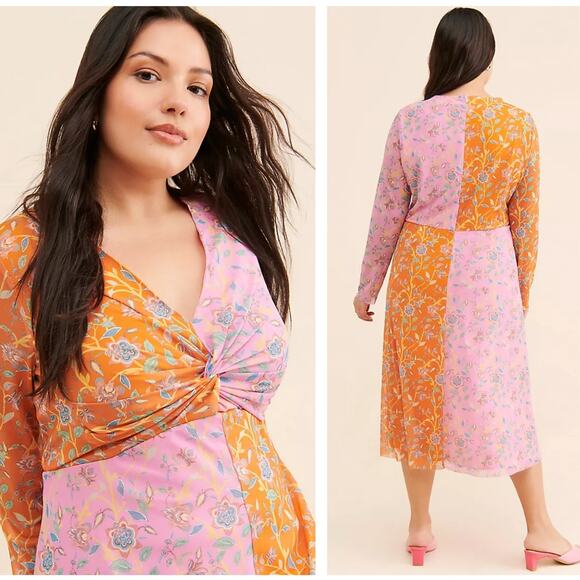 RACHEL ANTONOFF x ANTHROPOLOGIE Olivia Mesh Midi Dress Pink Orange Sz 12 {KK32} - Picture 2 of 6